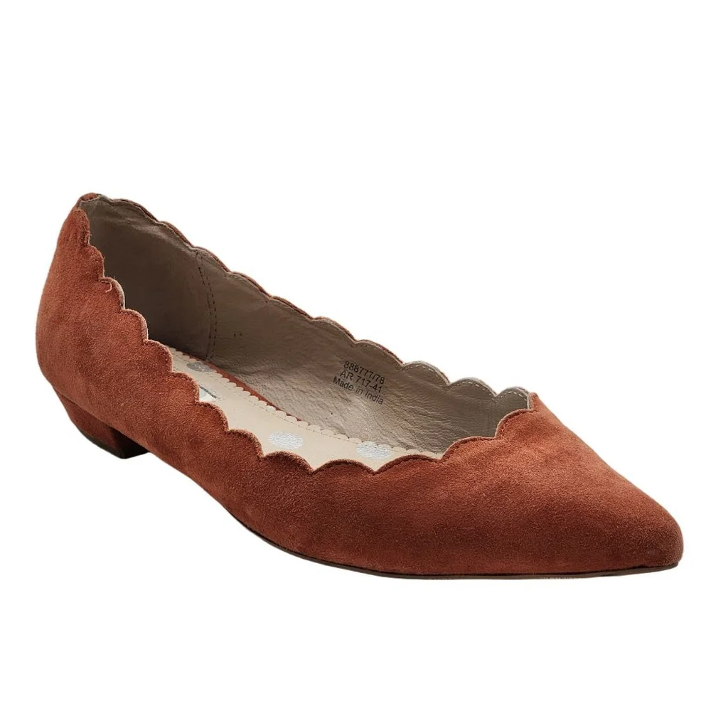BODEN Burnt Orange Suede Scalloped Pointed Toe Flats Size 41 10